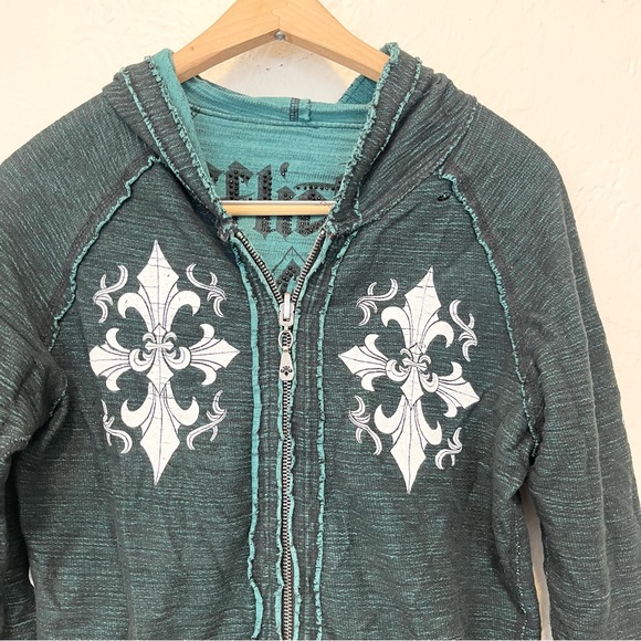 Affliction Reversible Hoodie Teal Green Medium M - Picture 2 of 16